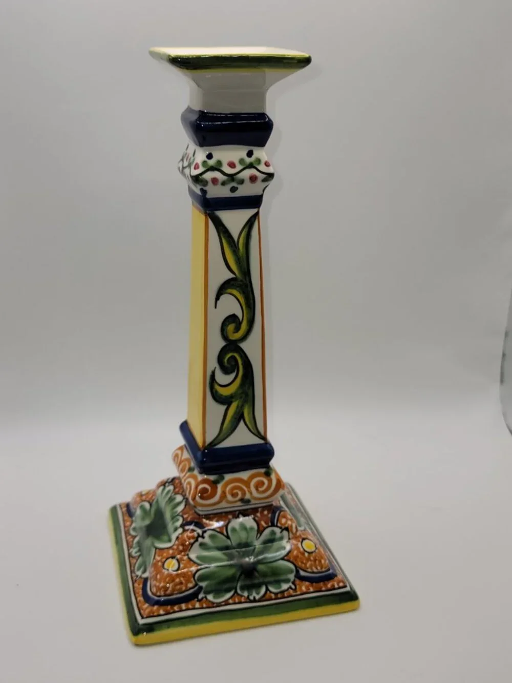 Williams Sonoma Hazari Candlestick 10” Portugal Hand Painted Signed Discontinued